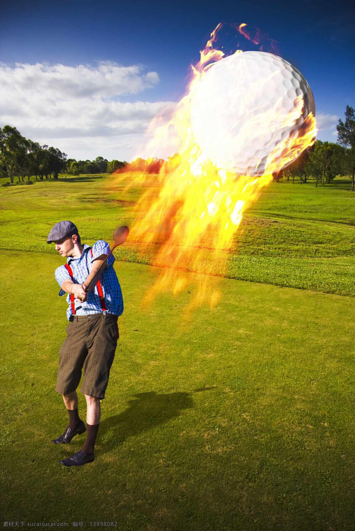 高尔夫球 外国 男士 燃烧 火苗 火焰 外国男士 休闲贵族运动 体育运动 生活人物 人物图片