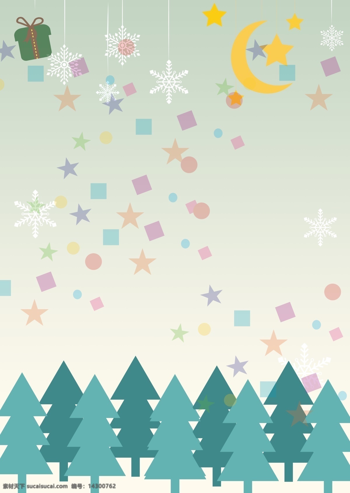 创意 圣诞 雪花 星星 装饰 树林 背景 礼物 圣诞节 背景图 月亮 节日背景 彩绘背景 特邀背景 促销背景 背景展板图