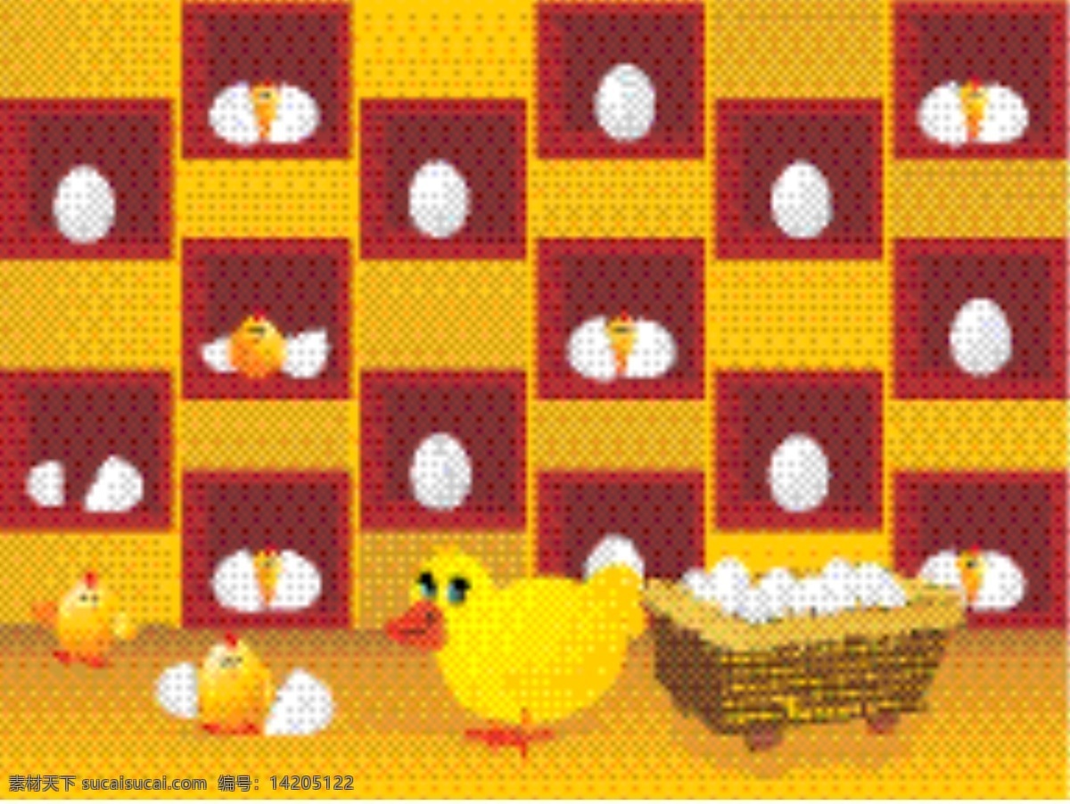 向量 母鸡 鸡蛋 新 出世 小鸡 插图 黄色
