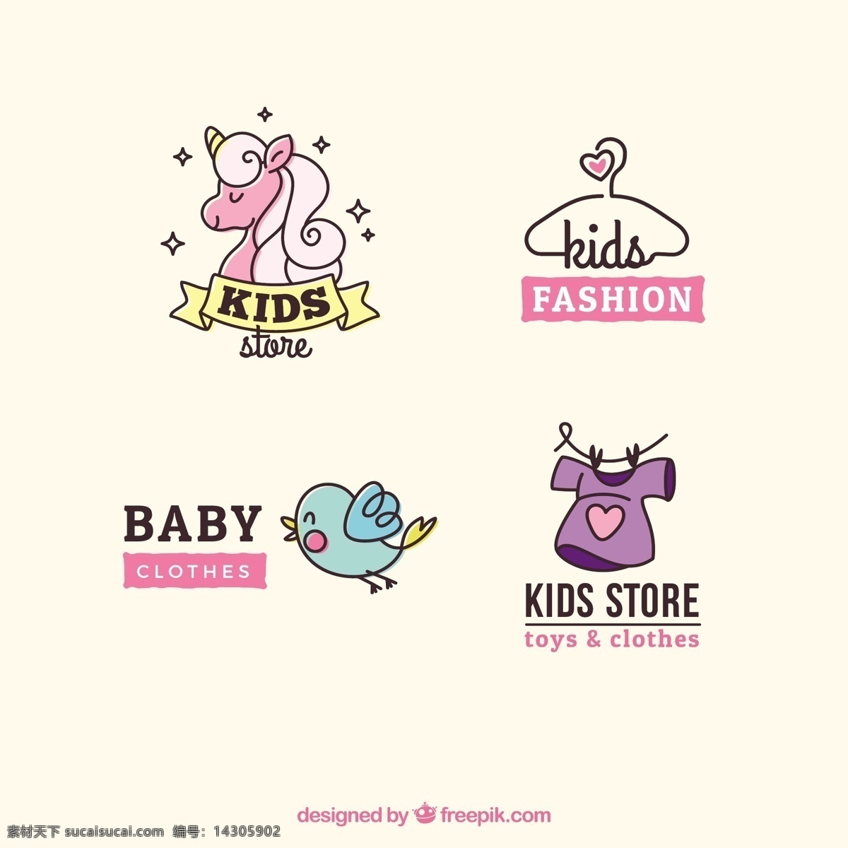 四 可爱 儿童 标志 包 商标 企业 手 线 标签 手绘 营销 公司 企业标识 绘画 玩具 品牌 符号 身份