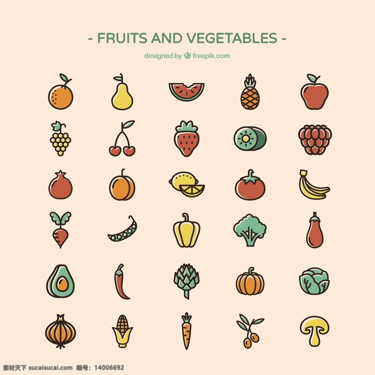 水果 蔬菜 图标 食品 健康 苹果 橙色 有机 草莓 柠檬 香蕉 葡萄 菠萝 番茄 樱桃