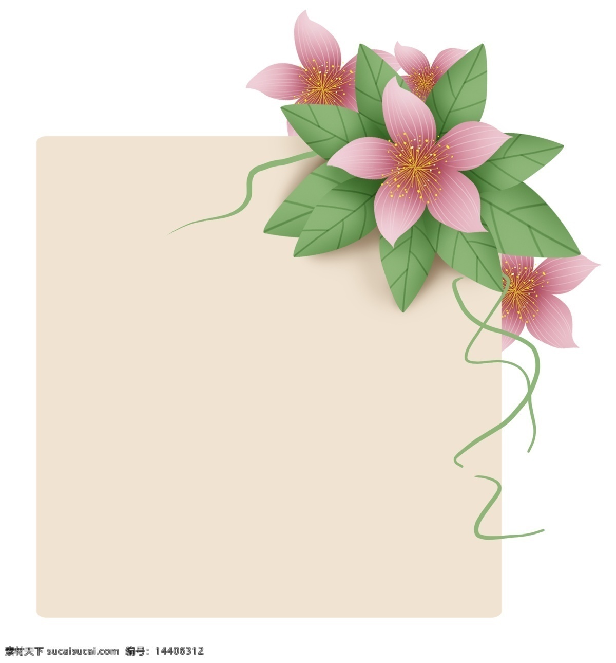 桃花 叶子 文字 框 春天文字框 春天标题框 花朵 绿色 桃花对话框 春季 植物 立体