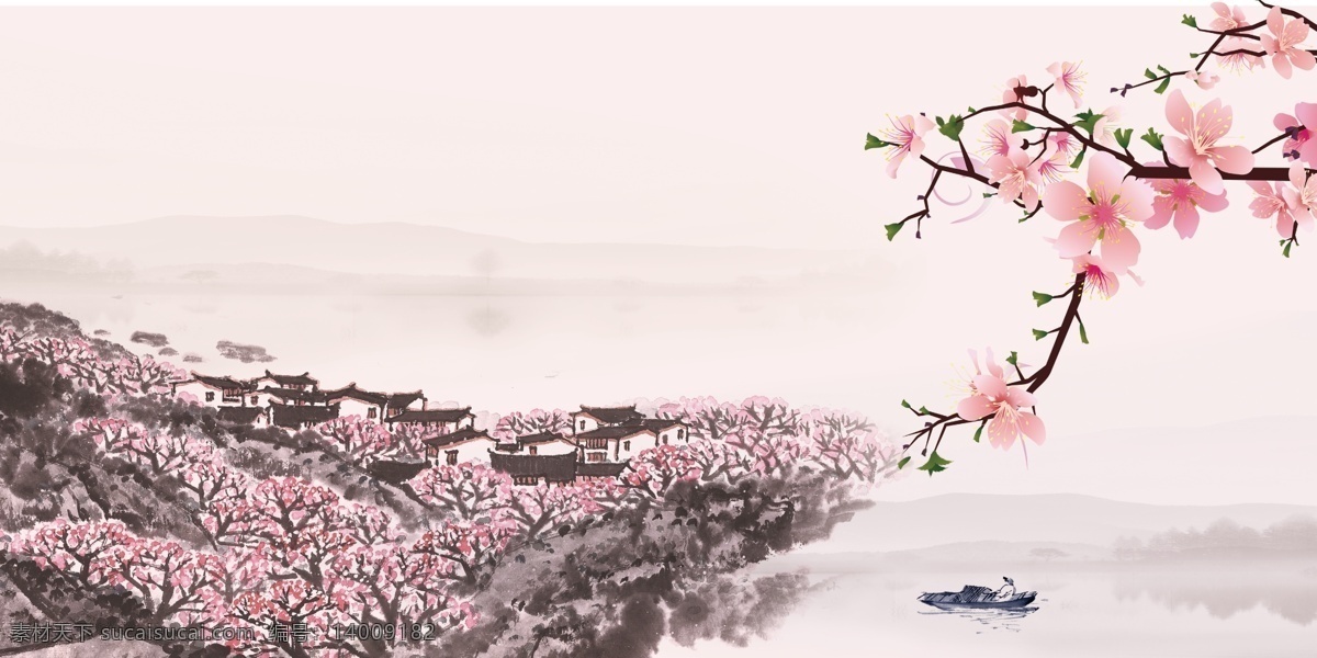 粉色 彩绘 中国 风 桃花 背景 背景图 背景素材 中国风 大气背景 清新背景 广告背景 背景设计 花枝 山水背景 桃花背景