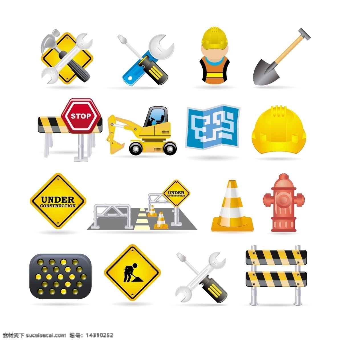 工程施工图标 工程 施工 图标 铁锹 铁锤 禁止 stop 道路 白色