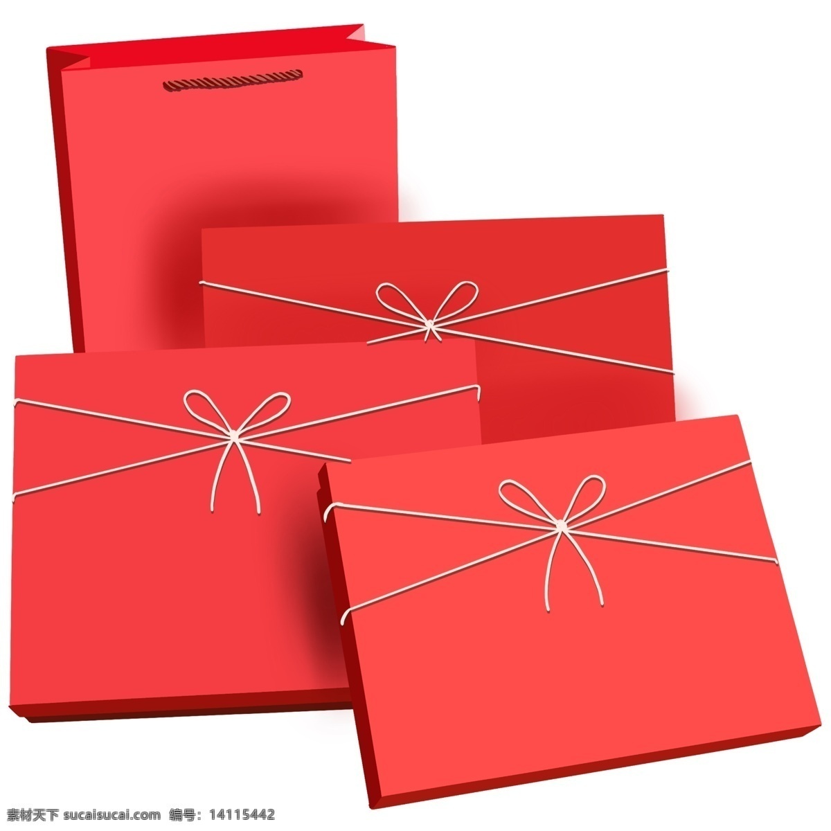 三个 红色 礼品 盒子 纸盒 方形 方盒 纸袋 手提袋 购物袋 礼品袋 礼物 蝴蝶结 绳子 颜值 精致 送礼