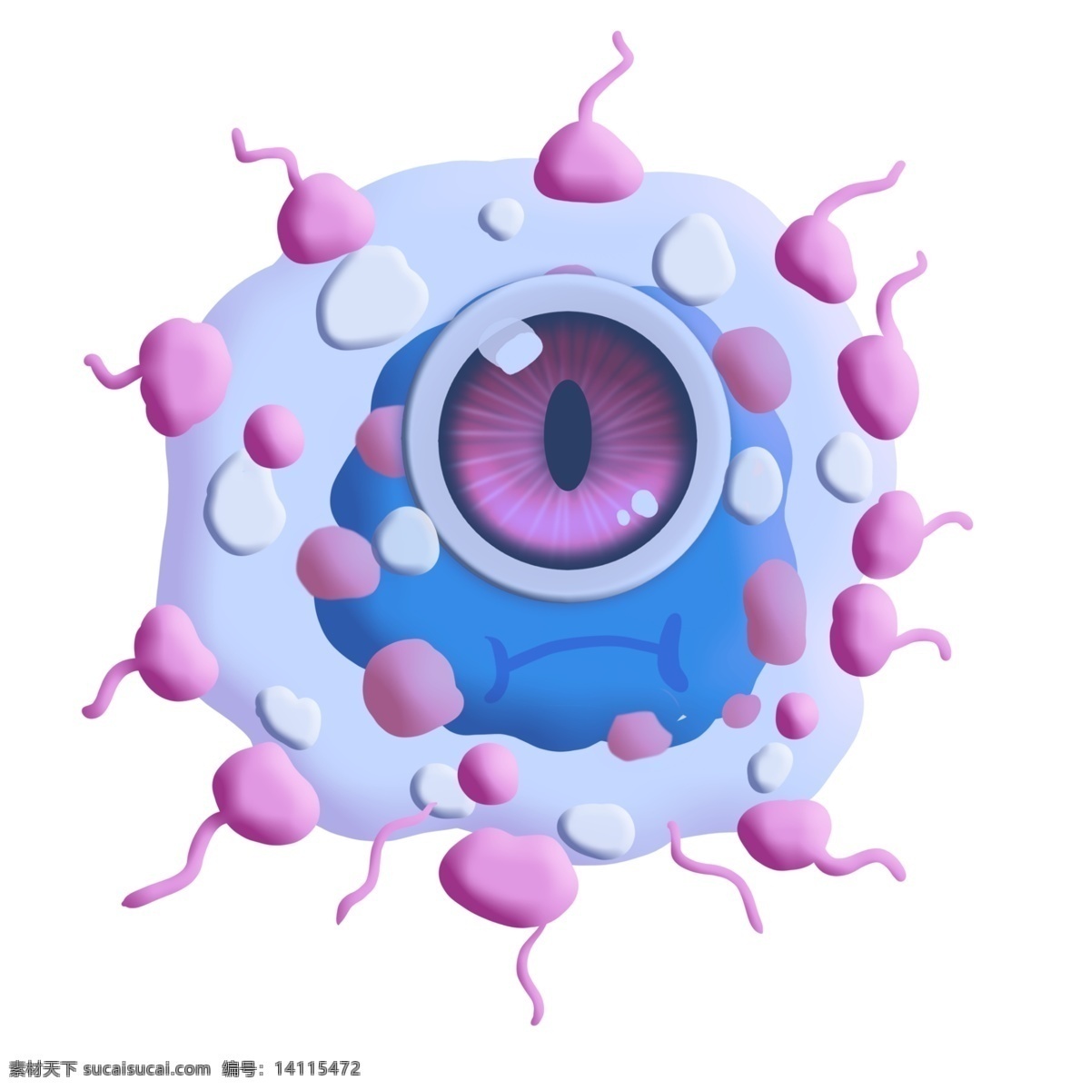 蓝色 泡泡 嘟 嘴 细菌 卡通 独眼 赌气 斑点 大眼睛 圆点 串连 杆菌 病毒 医学 生物 疾病 生病 菌体 菌状 细胞