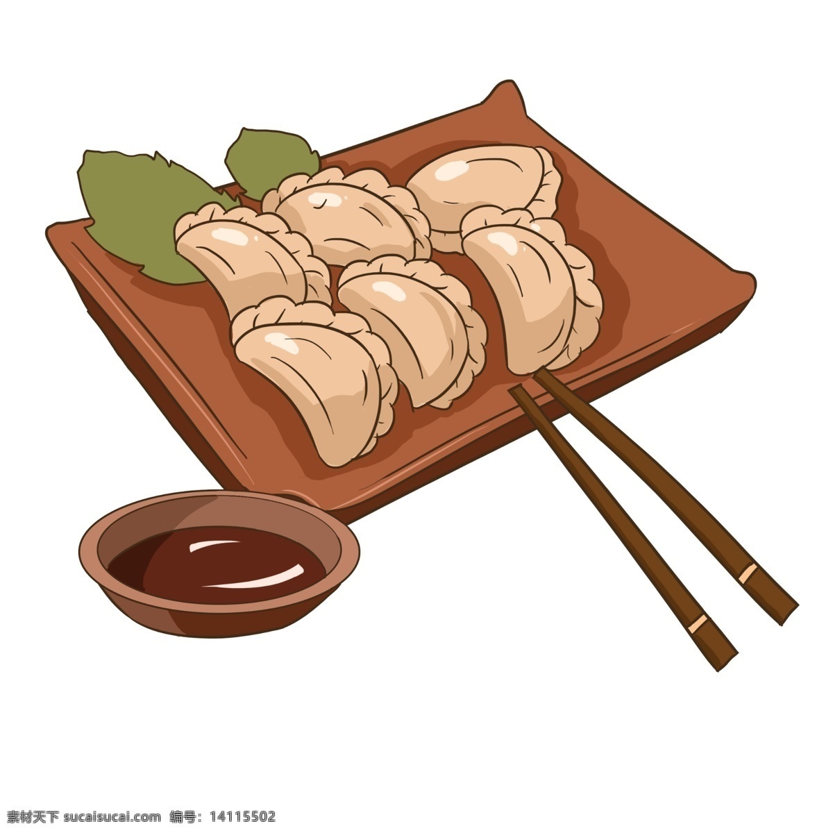 手绘 盘 饺子 插画 水饺 美食 筷子 醋碟 一盘饺子 健康 营养 餐饮美食 美味 饺子插画