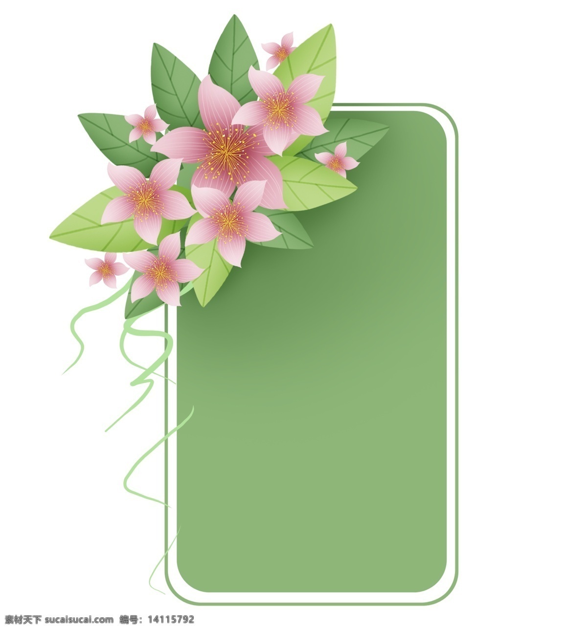 长方形 绿色 桃花 文字 框 植物 春天标题框 花朵 桃花对话框 春季 立体 春天文字框 叶子