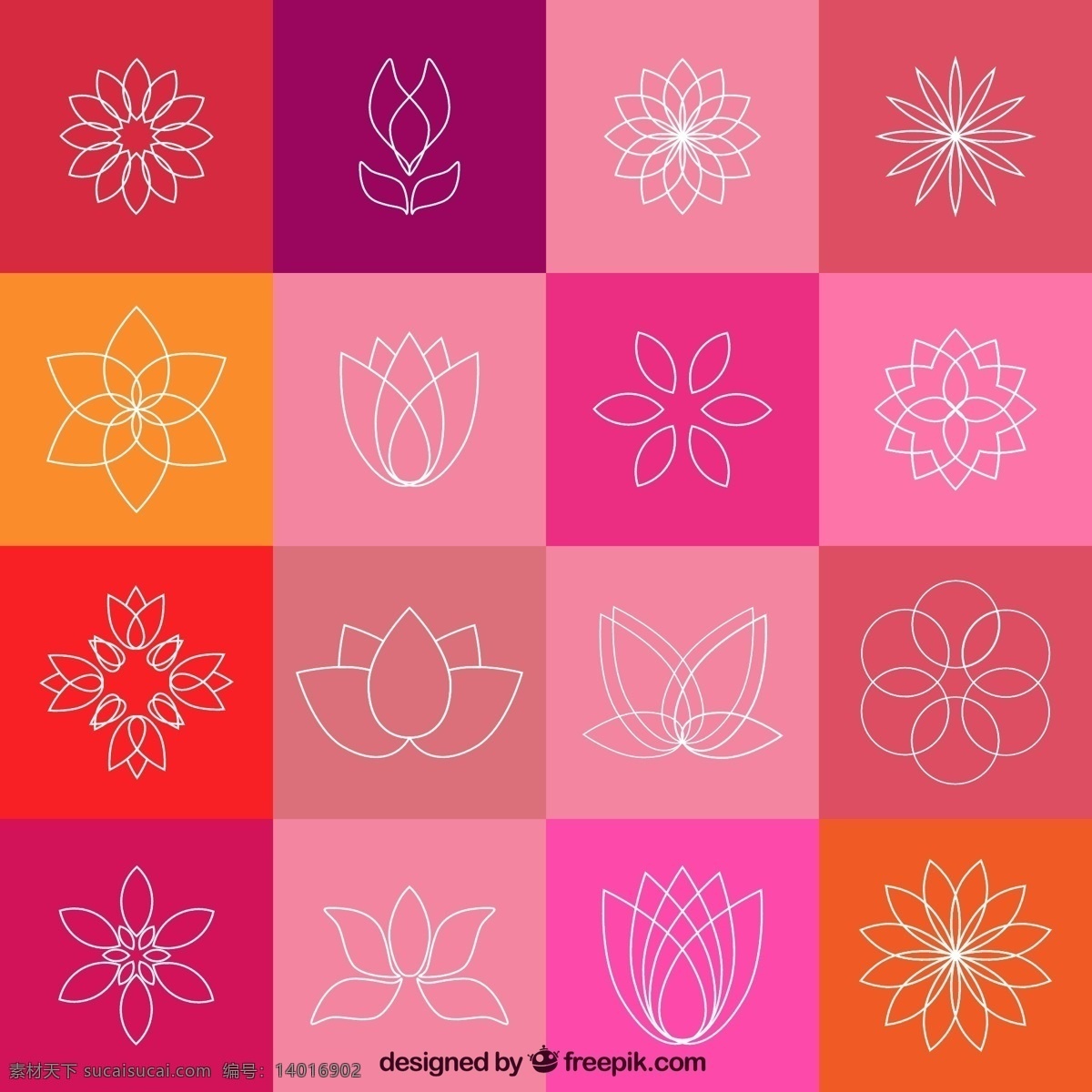 款 抽象 线条 花卉 图标 矢量 16款 彩色 精美 粉色