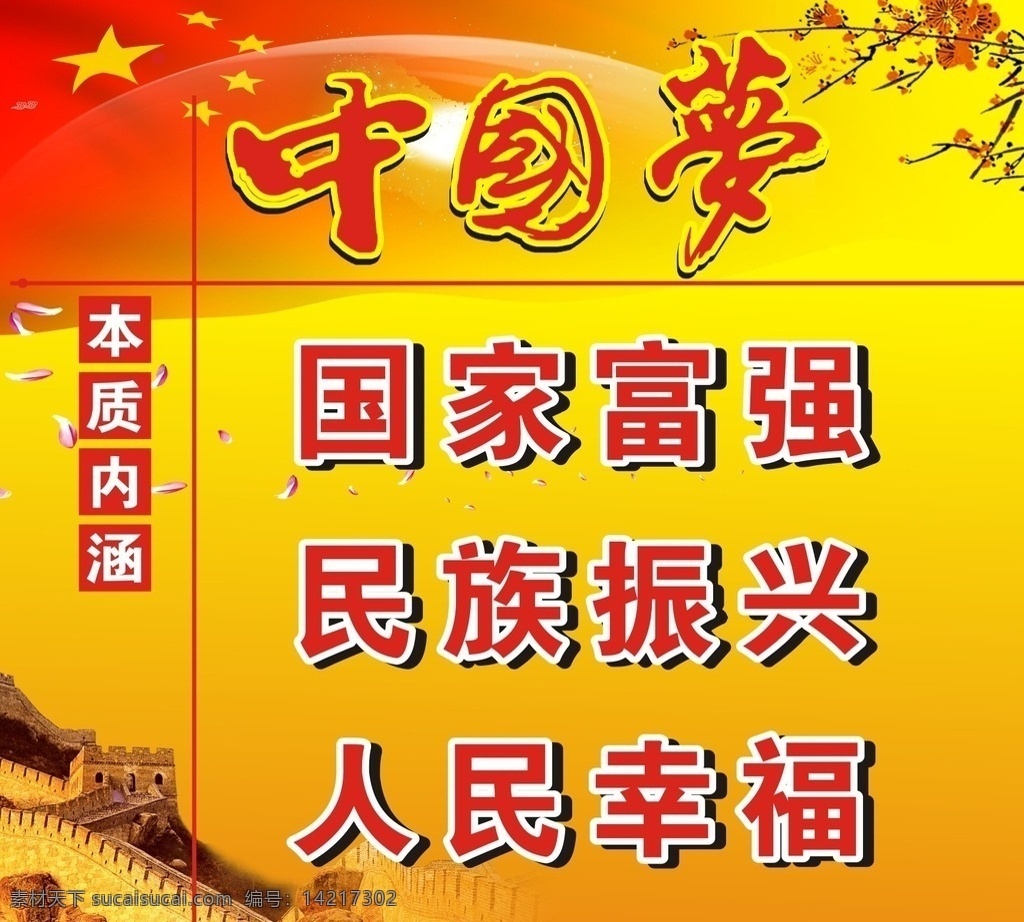 中国梦 本质 内涵 国家富强 长城 国旗