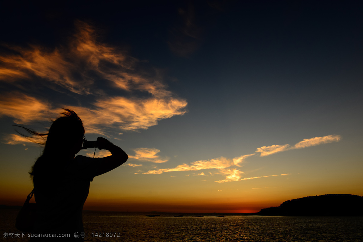 长发 大海 剪影 女生 山水风景 晚霞 夕阳 爱 拍 爱拍夕阳 爱拍 小岛 自然景观