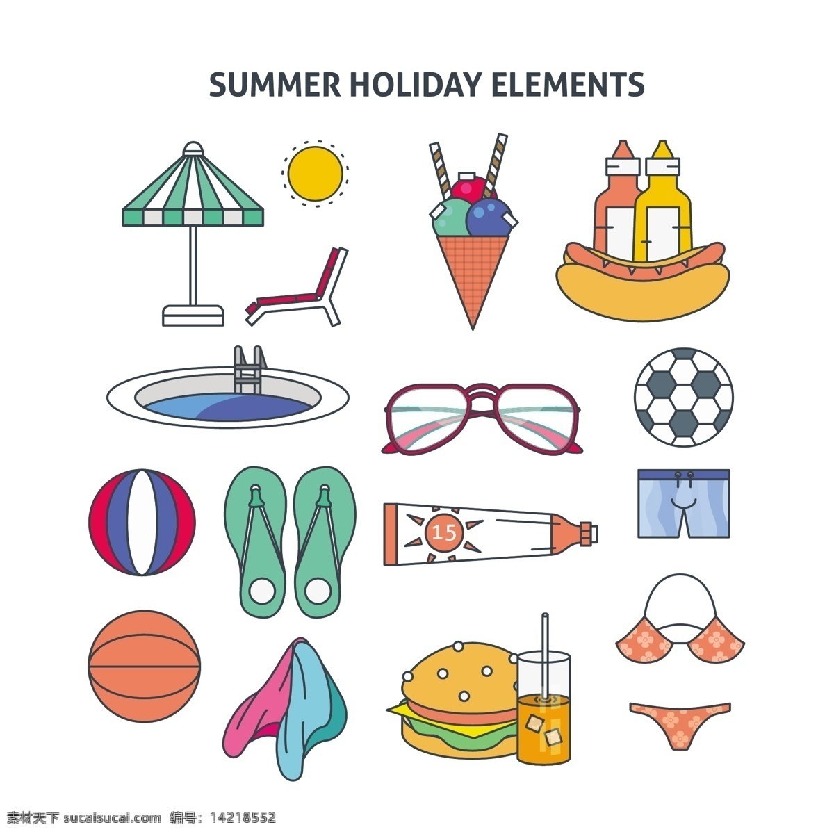 夏天的图标集 暑期 旅游 图标 相机 太阳 海滩 冰淇淋 眼镜 标志 饮料 船 鸡尾酒 冰 假日 伞 球 太阳眼镜 度假 白色