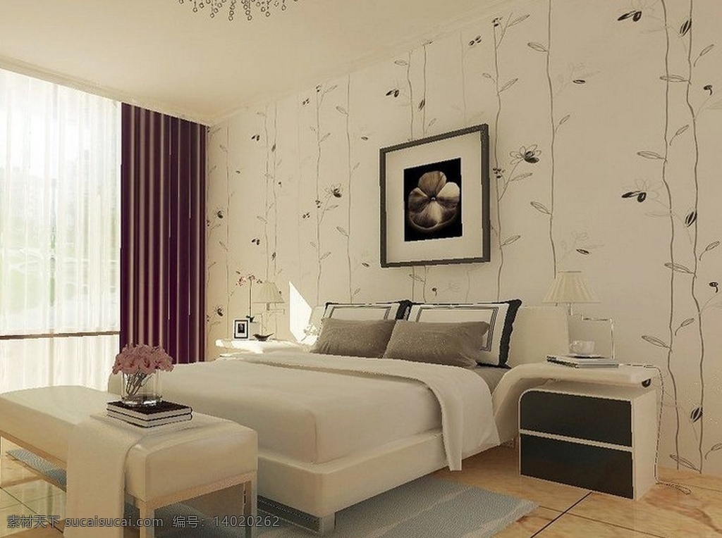 家居 黑白 植物 纹理 壁纸 装修 效果图 清新 卧室 温馨 素色壁纸