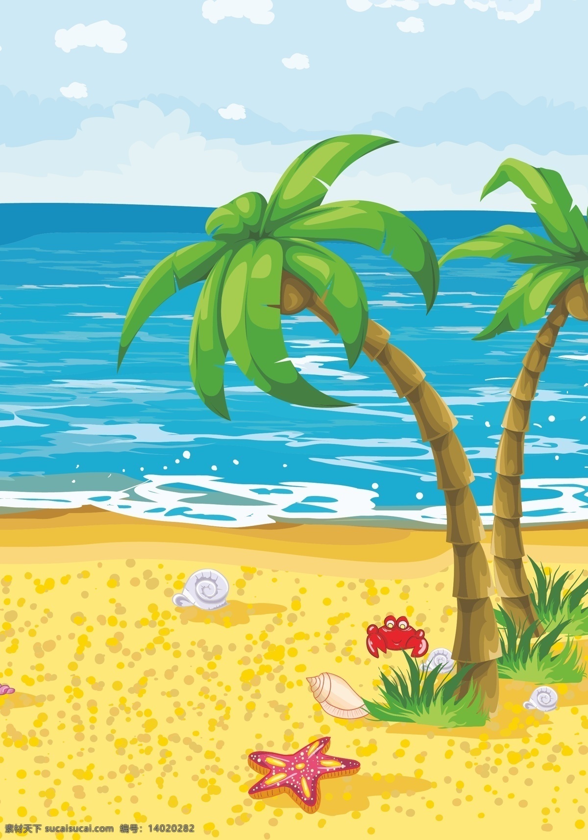 海浪 椰树 背景 模版 沙滩 户外 矢量背景模版