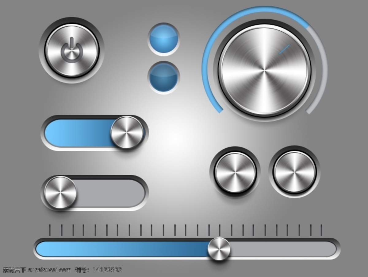 金属质感按钮 ui 金属 按钮 音乐 开关 进度条 透明质感 灰色 渐变 分层