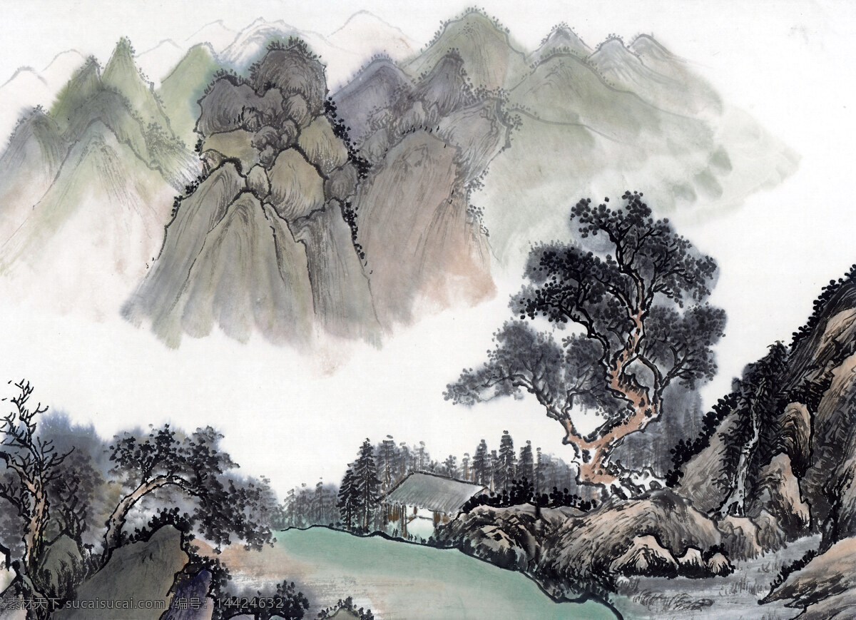 山水画 国画 设计素材 山水画篇 中国画篇 书画美术 白色