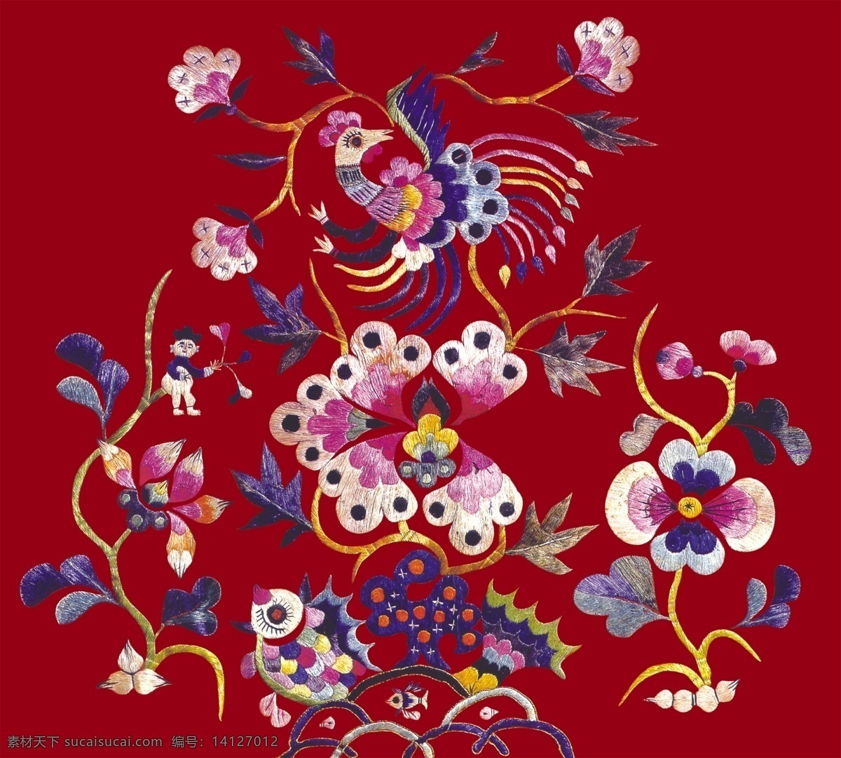 中华 刺绣 分层 源文件 花朵 民间艺术 绣花 中国 传统 元素 整合 中华刺绣 文化艺术
