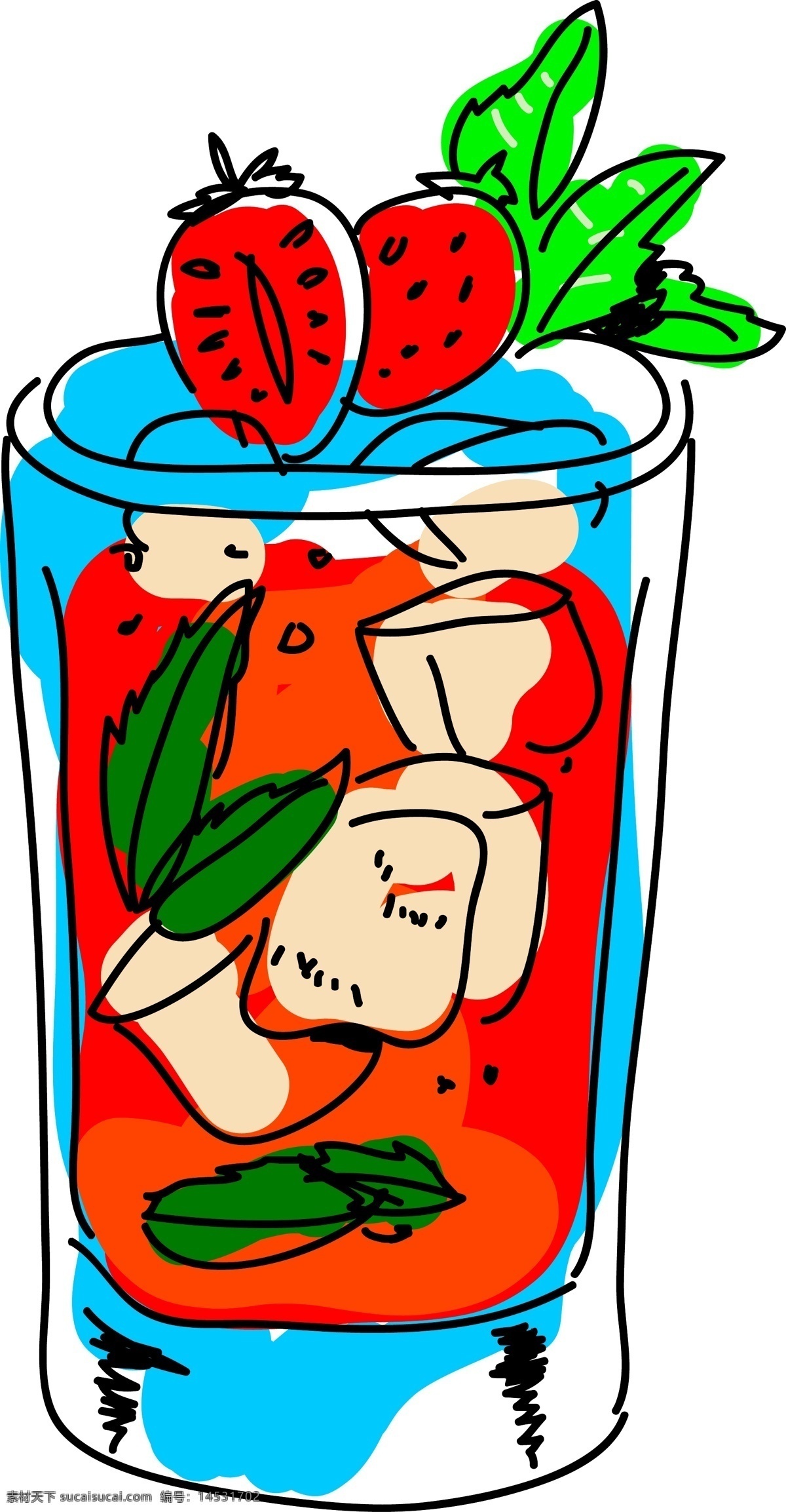 卡通 草莓 冰镇 饮料 矢量 卡通的 卡通的饮料 卡通薄荷 薄荷叶 卡通饮料 冰块 冰镇饮料 草莓的