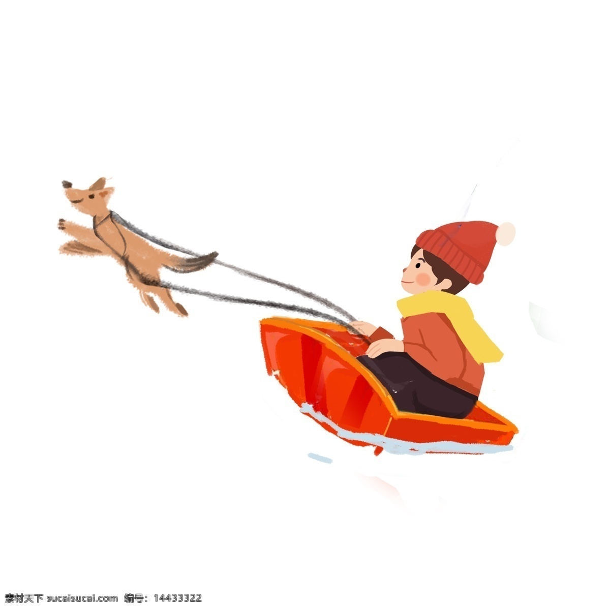冬季 滑雪 溜 狗 男孩 元素 马车 卡通 人物 设计元素 简约 溜狗 手绘 创意元素 手绘元素 psd元素