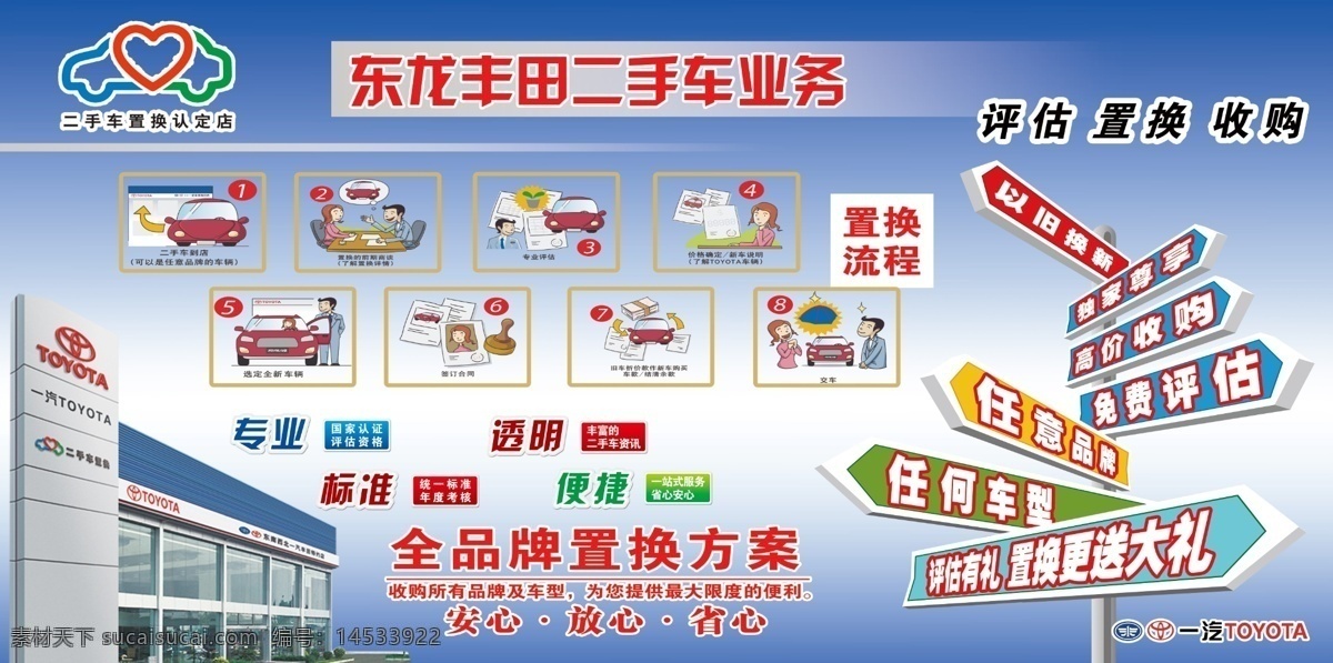 二手车宣传 汽车 丰田 背景 展板 展贴 促销 海报 促销广告 吊旗 政策 传单 宣传单 活动 广告 二手车 业务 二手车业务 专业 展板模板