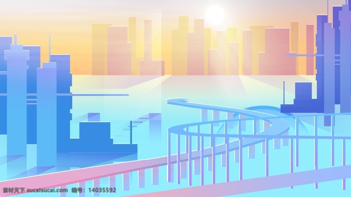 浪漫 手绘 河边 风景 背景 唯美 广告背景 背景素材 城市 浪漫背景 彩绘 插画背景 psd背景
