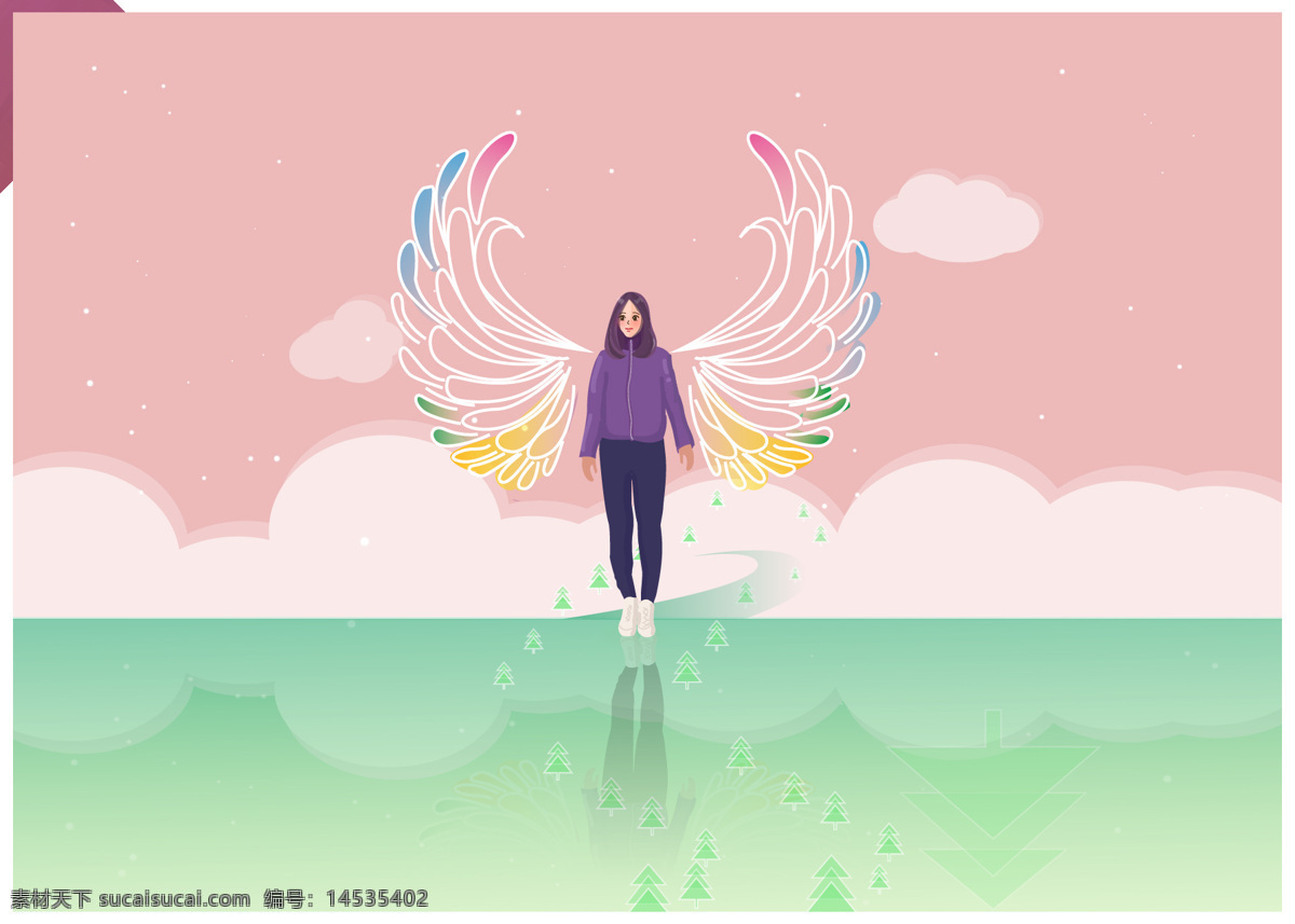 天使的翅膀 插画 翅膀 女孩 卡通 动漫动画 动漫人物