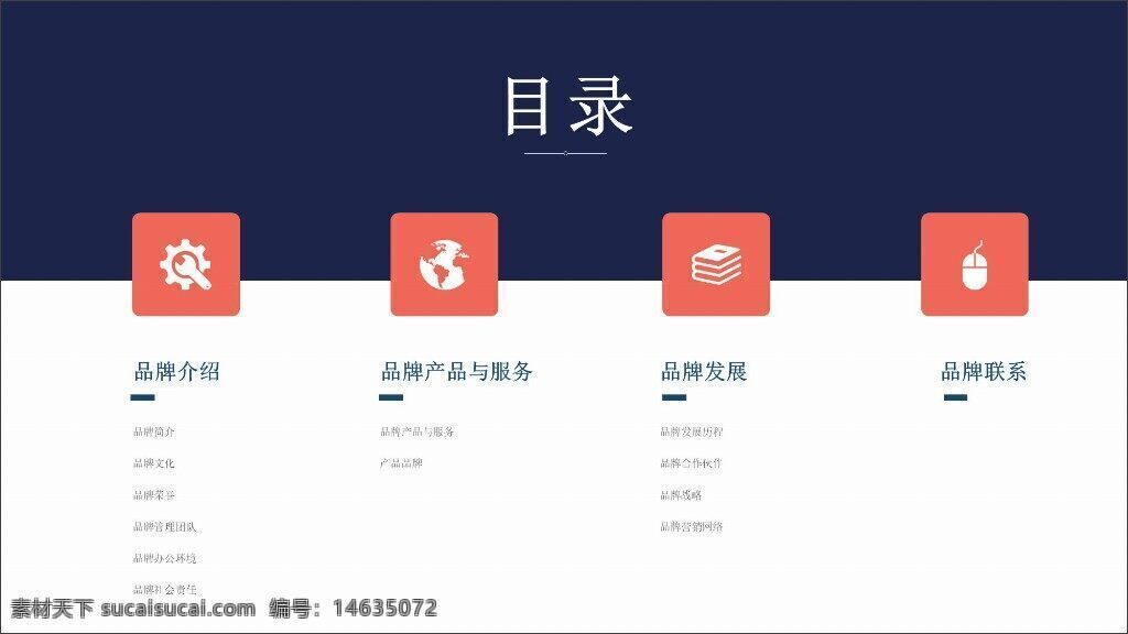 目录 极简风 品牌介绍 企业宣传 ppt模板 办公素材 简约设计 商业演示 企业简介 品牌发展 品牌服务 品牌联系 扁平化设计 商务风格 内容分类