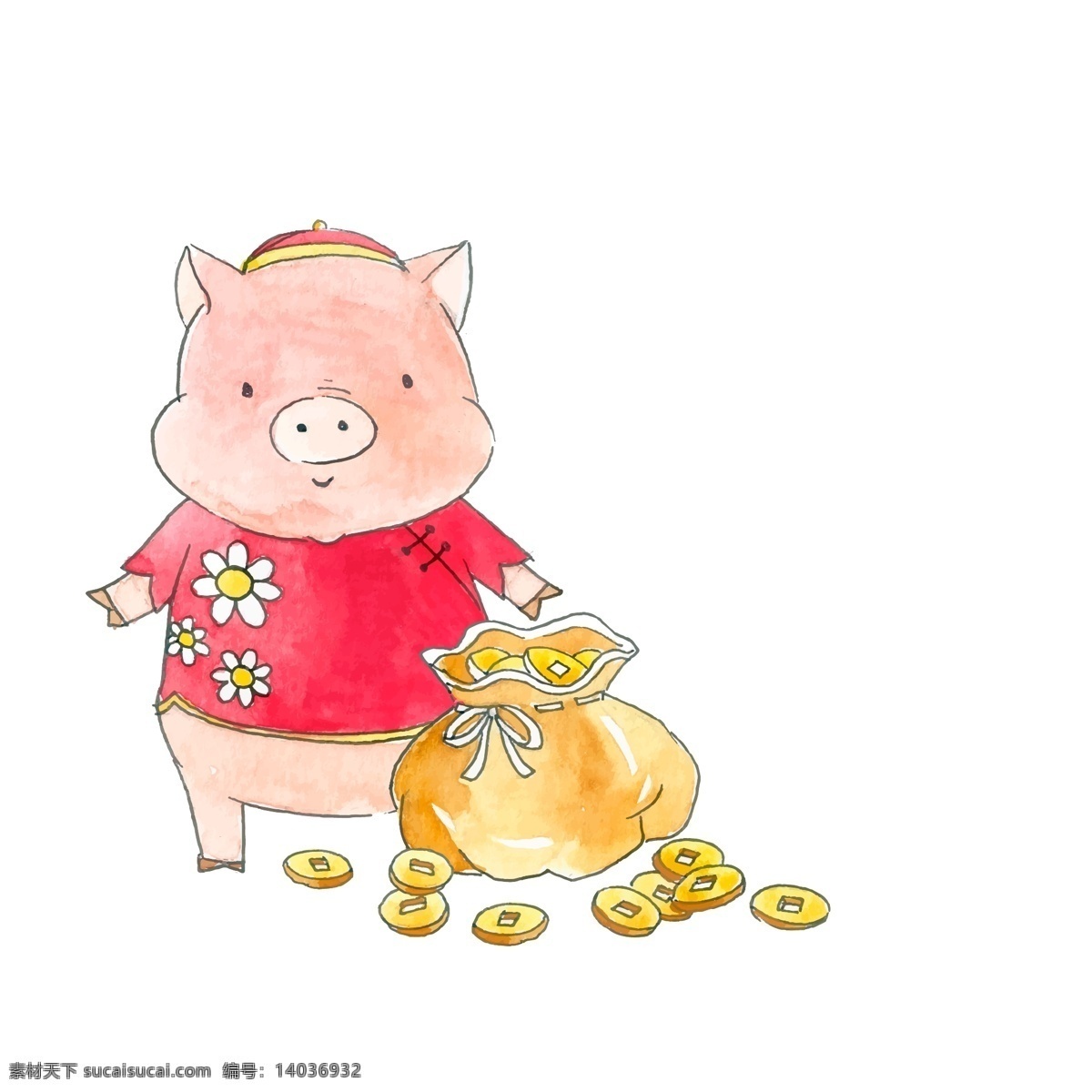 猪年 卡通 钱币 元素 商用 喜庆 冬天 装饰 庆祝 矢量图 新年 背景