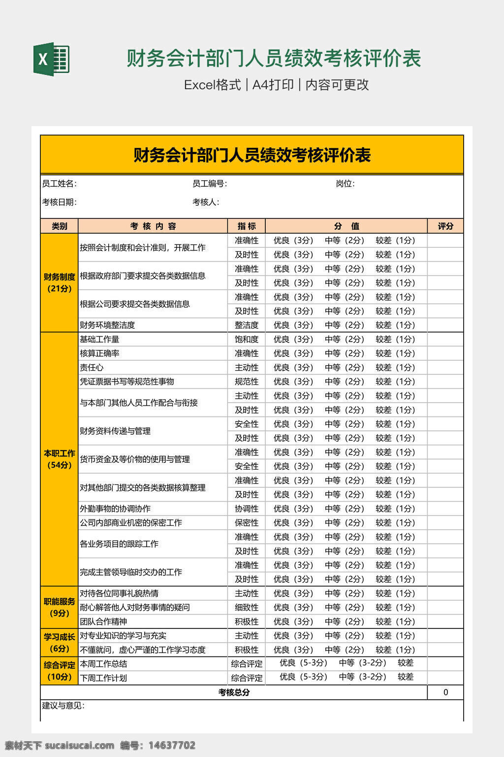财务会计 绩效考核 考核评价 员工考核 财务部门 会计模板 绩效评价表 财务绩效 excel模板 财务表格 考核评分 财务管理 工作评价 财务报表 绩效管理