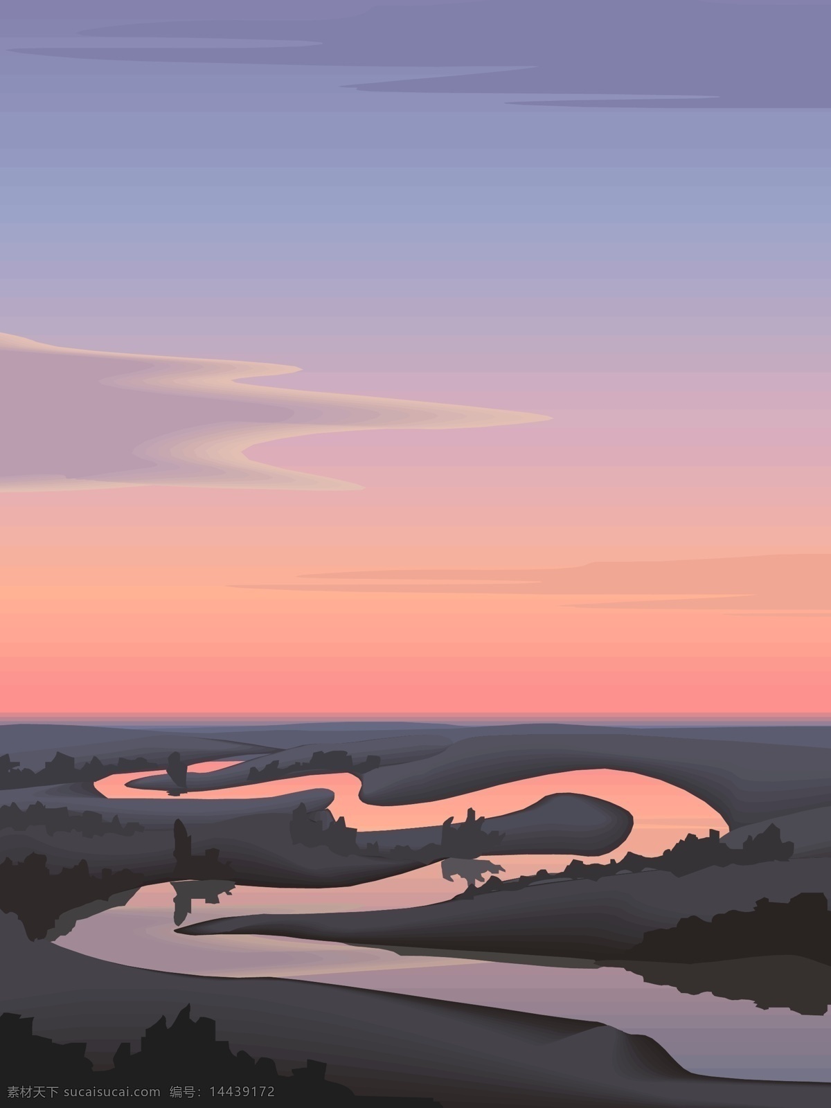 早晨 河流 其他矢量 日出 矢量素材 矢量图库 早晨的河流 自然风景插画 插画集