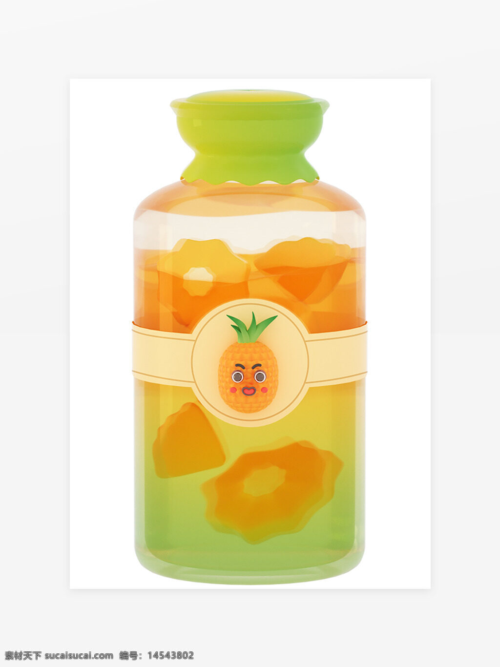 3d 立体 卡通 水果 饮料 玻璃瓶 菠萝 果汁