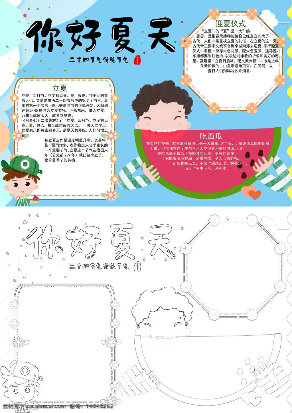 立夏节气 夏天手抄报 二十四节 迎夏仪式 吃西瓜 夏季传统 立夏习俗 夏天主题 节气手抄 传统节日 夏季文化 夏天活动 节气文化 你好夏天