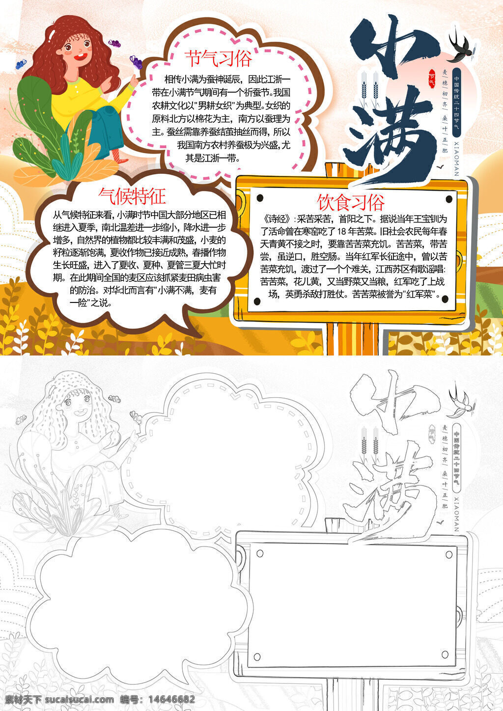 小满节气 节气特点 气候特征 饮食习俗 农事活动 二十四节气 传统习俗 农作物 丰收准备 雨水增多 夏熟作物 养生知识 节气文化 可爱手抄报 小满习俗