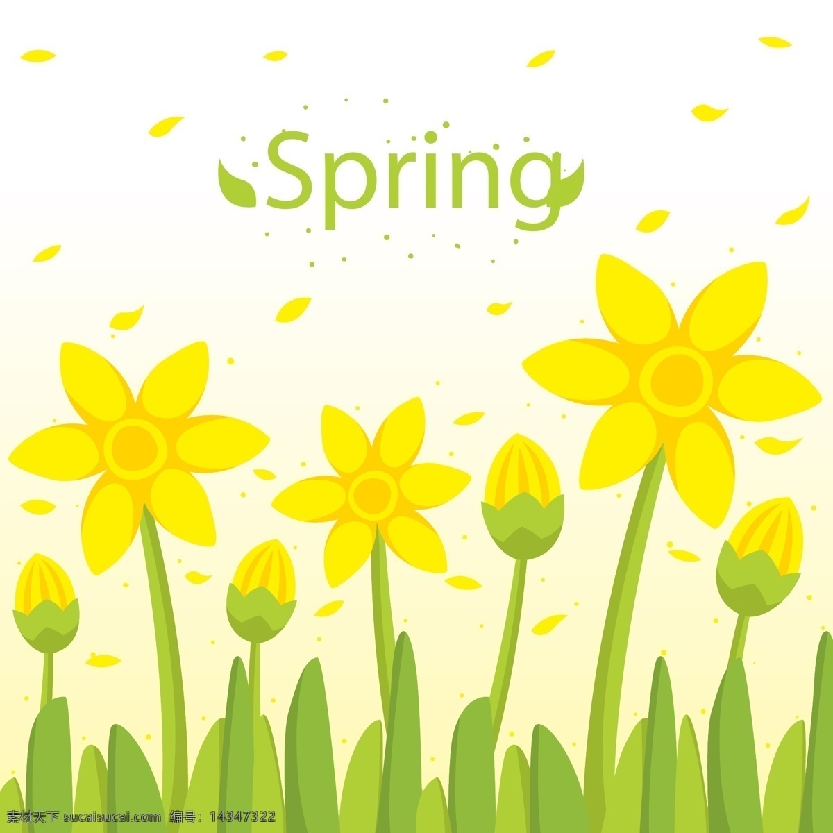 春季 黄色 花丛 花瓣 矢量 花朵 植物 花瓣矢量图 动漫动画 风景漫画