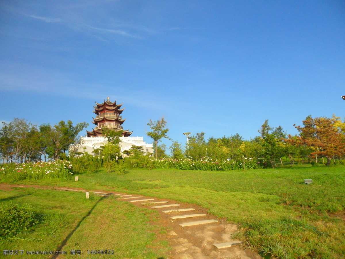 清风阁 东营 清风湖 亭台 蓝天 东营风景集锦 建筑景观 自然景观