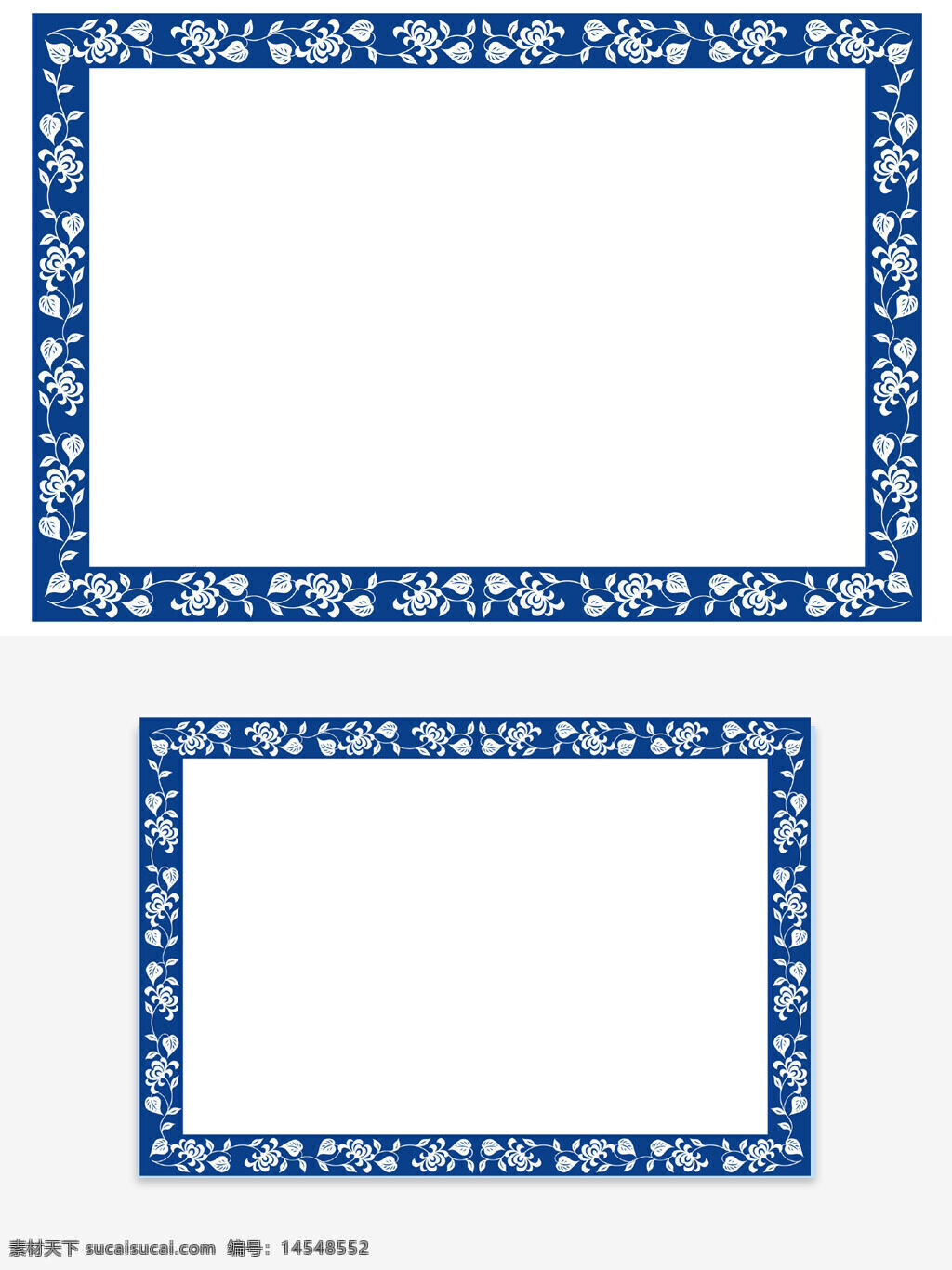 青花瓷 中国风 花朵 叶子 蓝色 边框 可变色 可变尺寸 矢量图