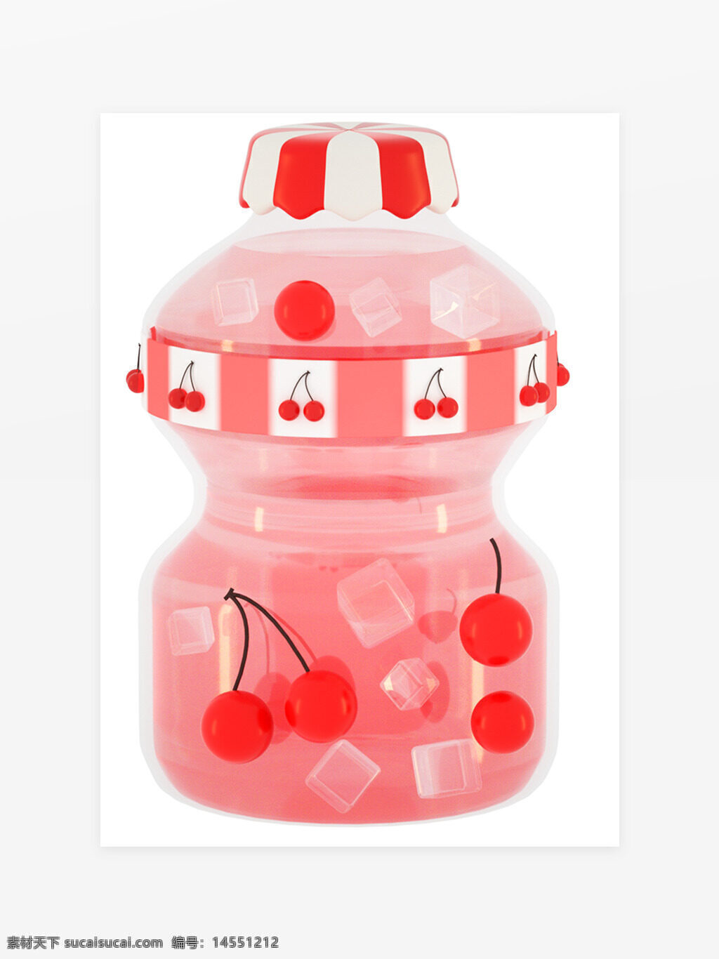 3d 立体 卡通 樱桃 奶瓶 饮料 水果 饮品元素