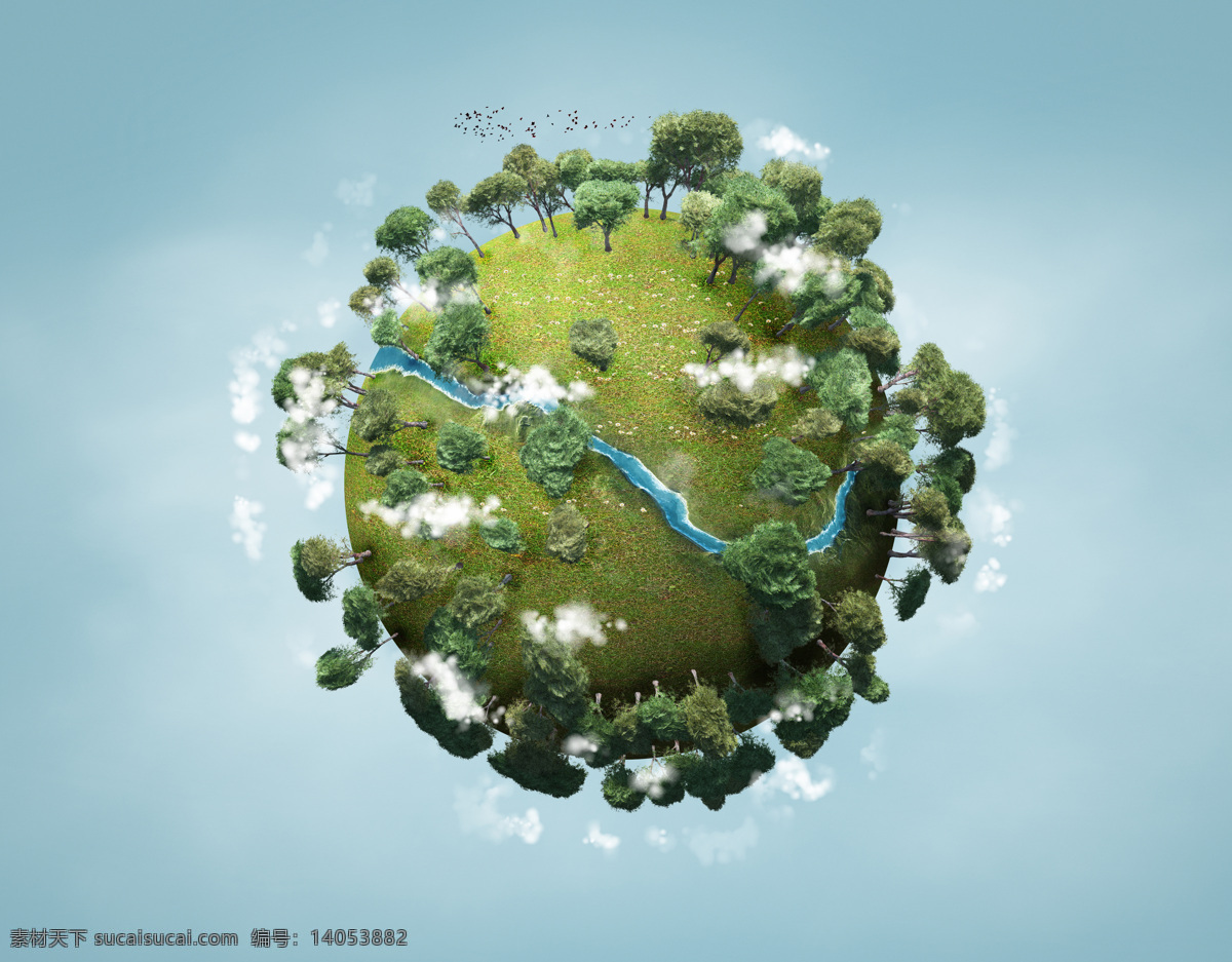 3d地球 地球 3d 草地 河流 树木 绿树 背景 3d设计