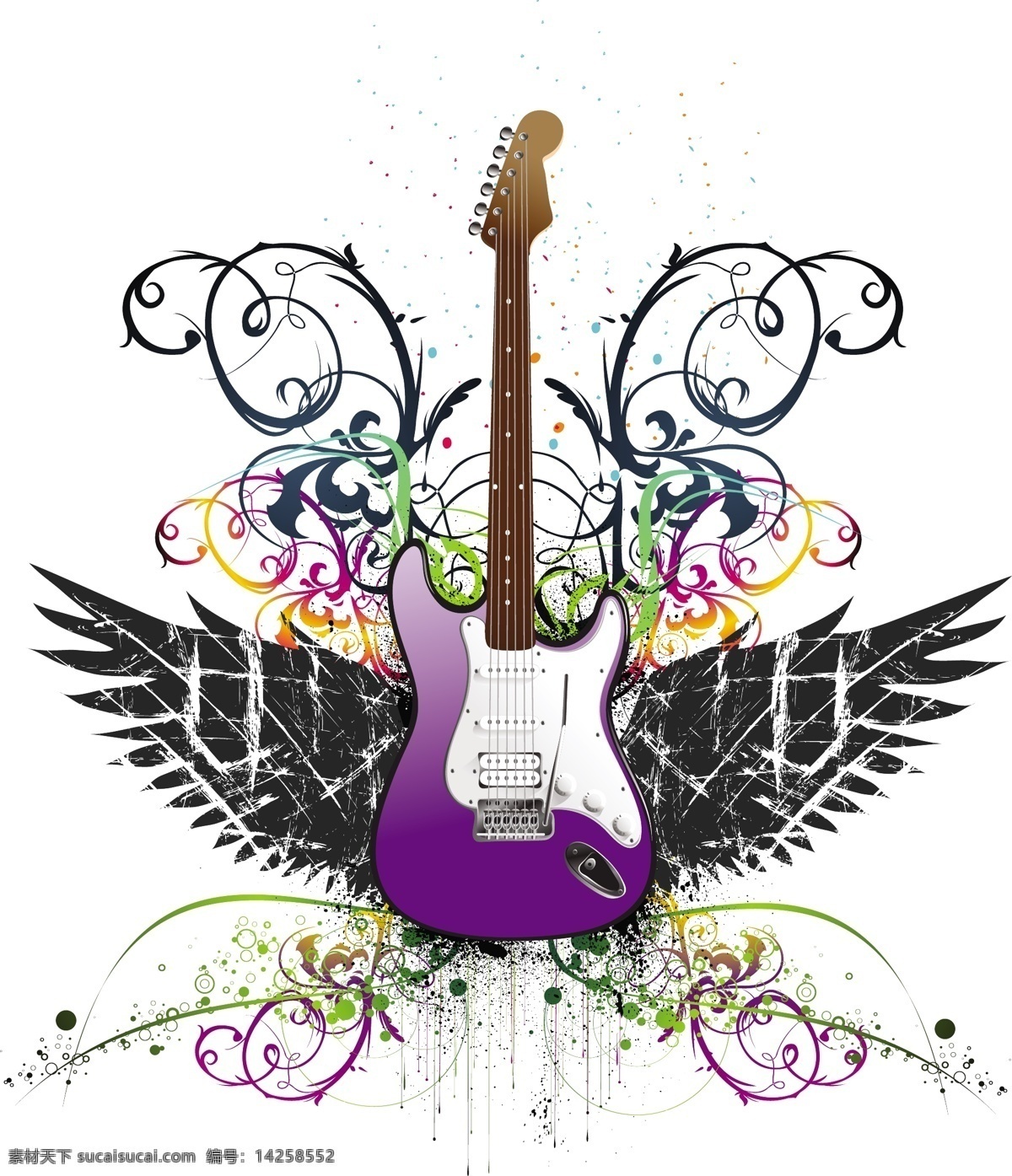 吉他 矢量图 话筒 麦克风 翅膀 双翼 吉他乐器 摇滚音乐 音乐海报 影音娱乐 生活百科 矢量素材 白色