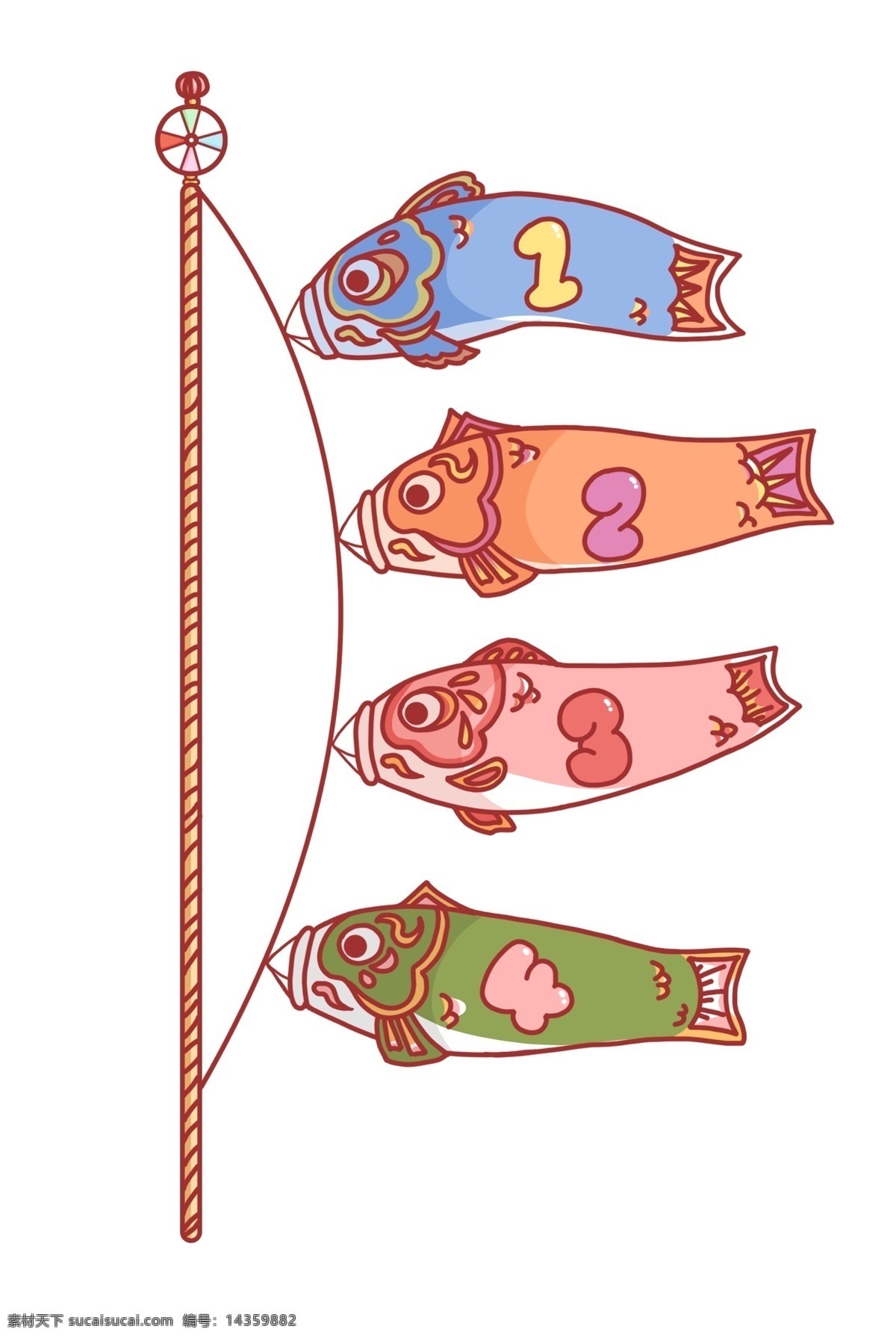 卡通 鱼类 装饰 插图 数字装饰 小鱼图案 立体小鱼 鱼竿钓鱼 清新条例 分类小鱼 数字序列 素色简约