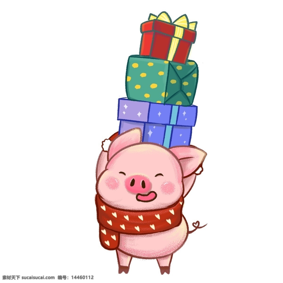 新年 快乐 送礼 物 粉红 猪 新年快乐 礼物 小猪 春节 礼物盒 猪年 2019 送礼物 收礼物 爱心围巾 生肖猪