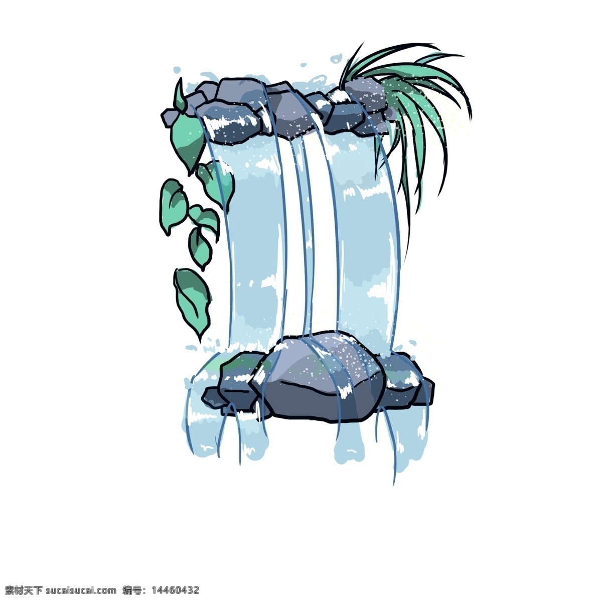 卡通 手绘 流动 水 纹 流动的水 水波 水纹 瀑布 小草 石头 手绘水纹 往下流的水