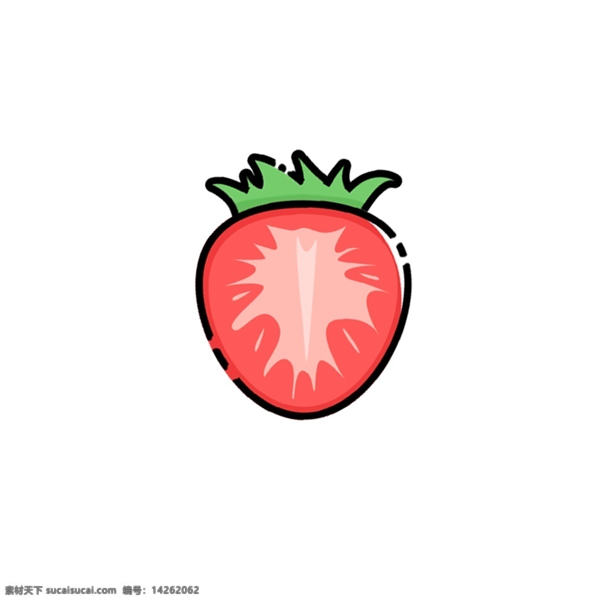 半 颗 卡通 红色 草莓 水果 卡通草莓 手绘草莓 粉色 绿色 果汁 夏天