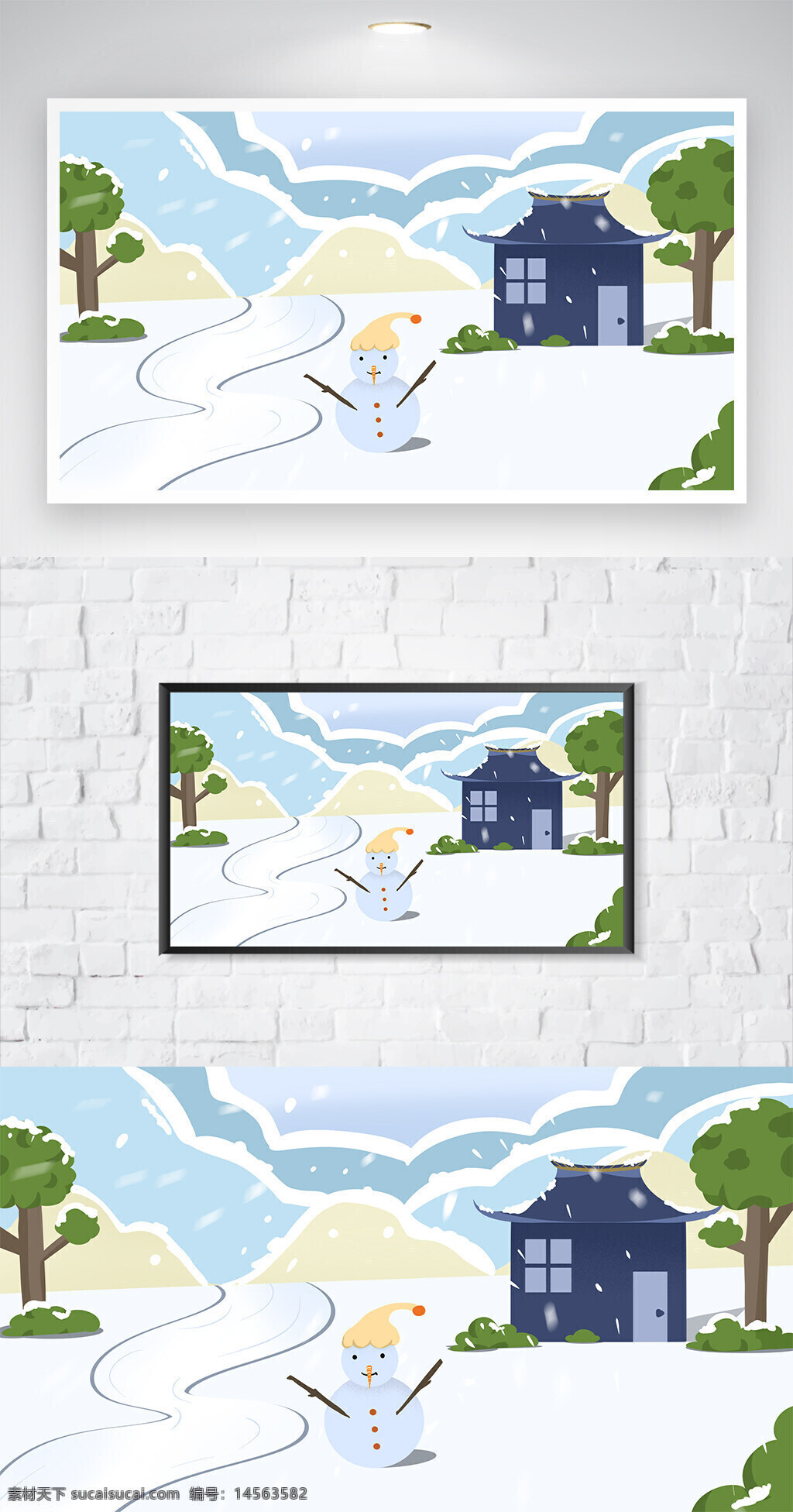 大雪 手绘 雪人 场景图