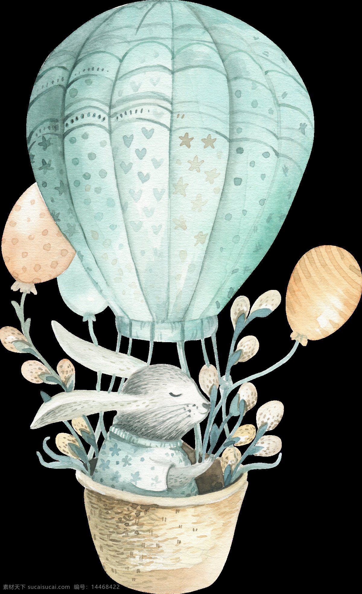 小清 新手 绘 热气球 装饰 图案 气球 花苞 兔子 篮子