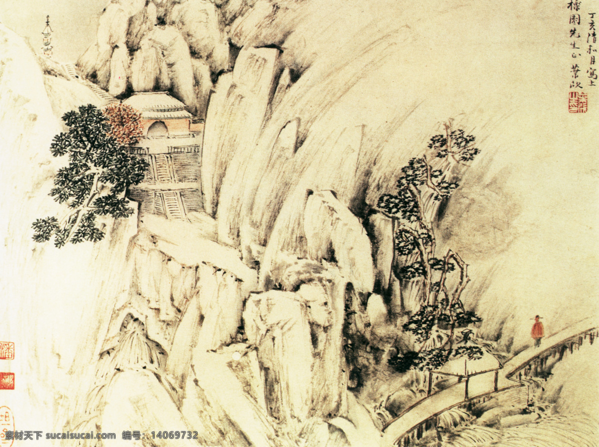 山水图b 山水画 中国 古画 中国古画 设计素材 山水名画 古典藏画 书画美术 黄色