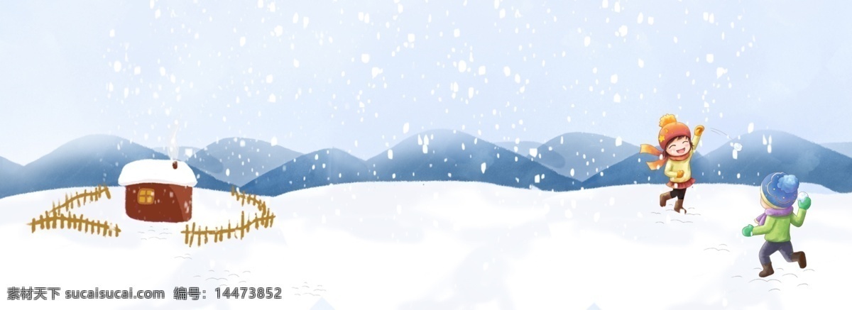 冬季 大雪 雪地 背景 手绘儿童 手绘雪房 雪山 雪景 手绘