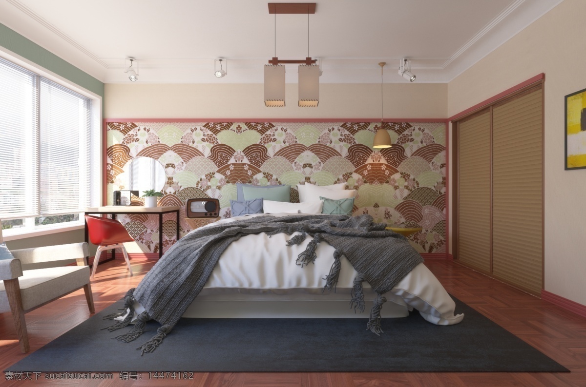 现代 日式 简约 卧室 效果图 温馨 室内设计 明亮 艳丽 活跃 温暖