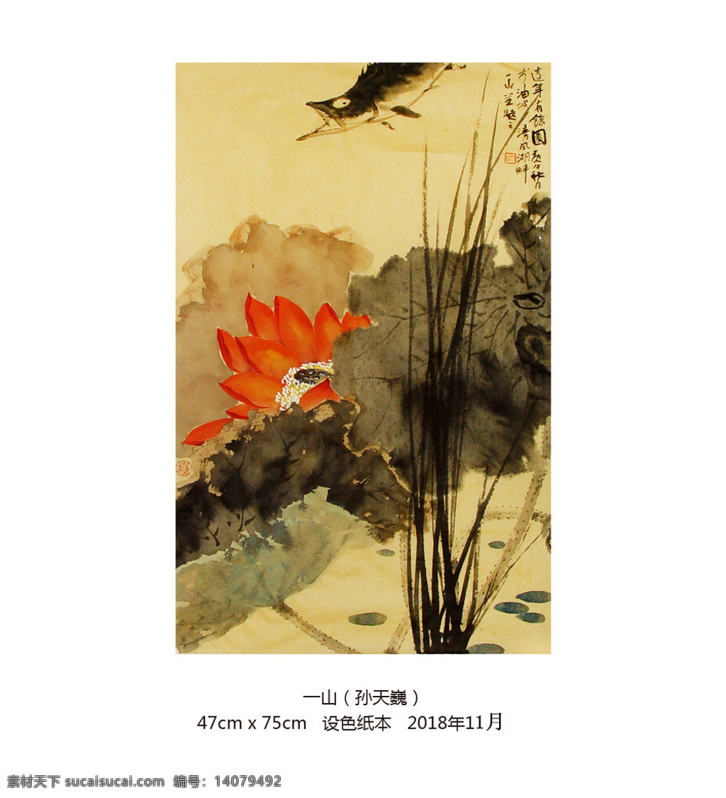 一山 中国画 写意 花鸟 作品 推荐 荷花 荷叶 鱼 画 国画 自然景观 自然风景