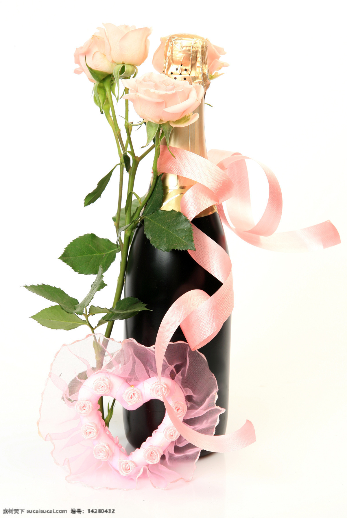 玫瑰花 香槟 丝带 鲜花 花朵 温馨浪漫 花草树木 生物世界